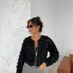 Black Detailed Transparent Bomber