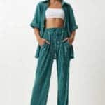 Women's Pleated Shirt and Trousers Set