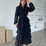 Black Layered Dress with Stripe Detail