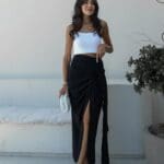 Front Gathered Slit Skirt