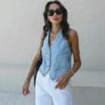 Light Blue Flannel Pocket Denim Vest