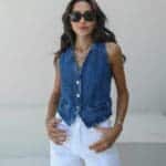 Dark Blue Flannel Pocket Denim Vest