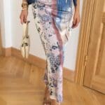 Multicolored Back Zippered Floral Patterned Satin Skirt