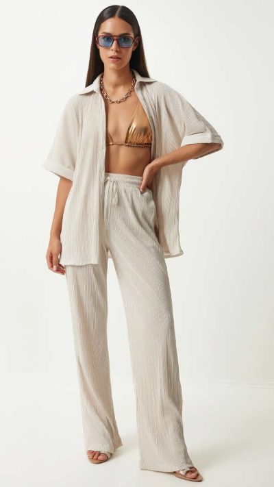 Women's Pleated Shirt and Trousers Set