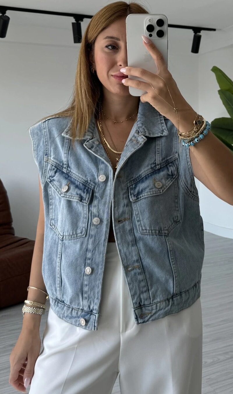 Denim Vest with Blue Pockets