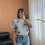 Light Grey Bow Balloon Sleeve Knitwear