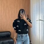 Black Bow Balloon Sleeve Knitwear