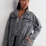 Oversize Long Denim Jacket-Anthracite