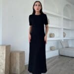 Short Sleeve Knitwear Midi Dress Black