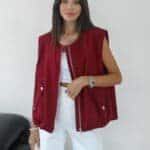 Zippered Vest With Snap Pockets Standard Red