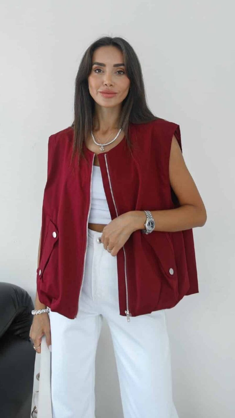 Zippered Vest With Snap Pockets Standard Red