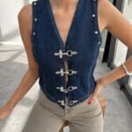 Dark Blue Blazer Crop Denim Vest