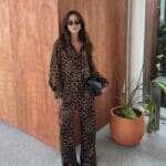 Brown Black Leopard Pattern Satin Suit
