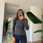 Nomi Buttoned Sleeve Ribbed Sweater Gray