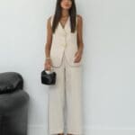 Big Gold Buttons Vest Trousers Suit Red Beige