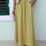 Yellow Waist Elastic Pocket Skirt