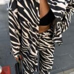 Black-Ecru Oversize Two Pocket Zebra Pattern Shirt Jacket