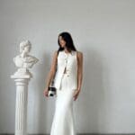 White Buttoned Skirted Knitwear Suit