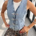 Blue Blazer Crop Denim Vest