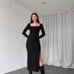 Basic Square Neck Dress Black