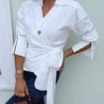 Side Draped Tie Detail Shirt White