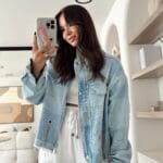 Ice Blue Self Patterned Chain Detailed Zippered Jacket