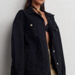 Oversize Long Denim Jacket-Black
