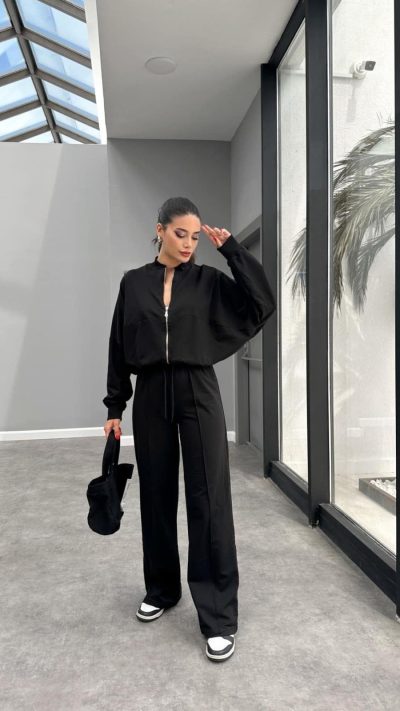 Black Comfort Fit Tracksuit Set