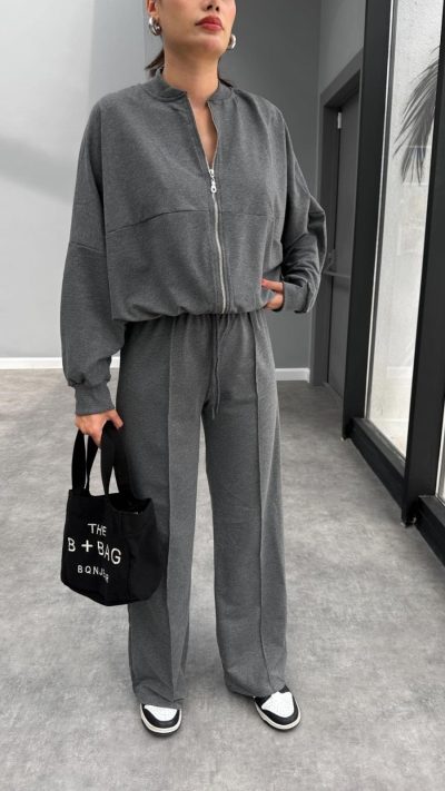 Grey Comfort Fit Tracksuit Set