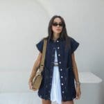 Dark Blue Belted Denim Vest