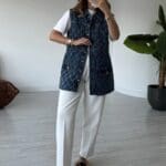 Blue Textured Denim Vest