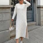 Beige Knitted Women's Knitwear Midi Dress