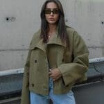Olive Green Double Breasted Short Trench Coat