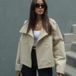Beige Double Breasted Short Trench Coat