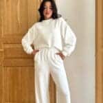 White Oversize Long Sleeve Sweat Pants Set
