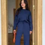 Navy Blue Oversize Long Sleeve Sweat Pants Set