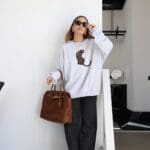 Gray Leopard Embroidered Oversize Sweater