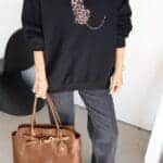 Black Leopard Embroidered Oversize Sweater