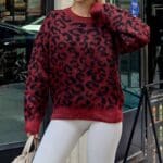 Leopard Pattern Crew Neck Women's Knitwear Sweater