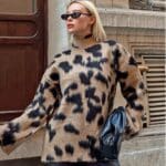 Collar Leopard Pattern Women's Bearded Knitwear Sweater