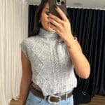 Light Grey Turtleneck Stoned Sleeveless Sweater