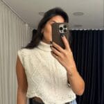 Beige Turtleneck Stoned Sleeveless Sweater