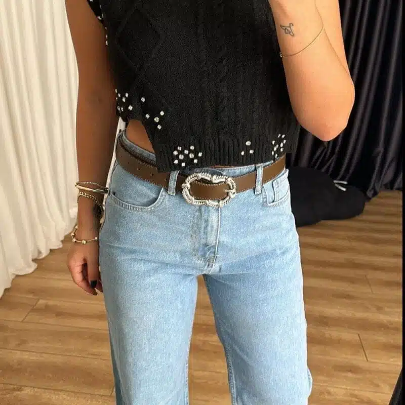 Black Turtleneck Stoned Sleeveless Sweater