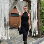 Half Turtlean Black Knitwear Dress