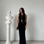 Black Buttoned Skirted Knitwear Suit