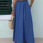Blue Waist Elastic Pocket Skirt