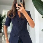 Navy Fitted Short Sleeve Blazer