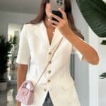 White Fitted Short Sleeve Blazer