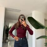 Nomi Buttoned Sleeve Ribbed Sweater Bordeaux