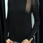 Mink Turtleneck Sweater with Dropped Sleeves Black